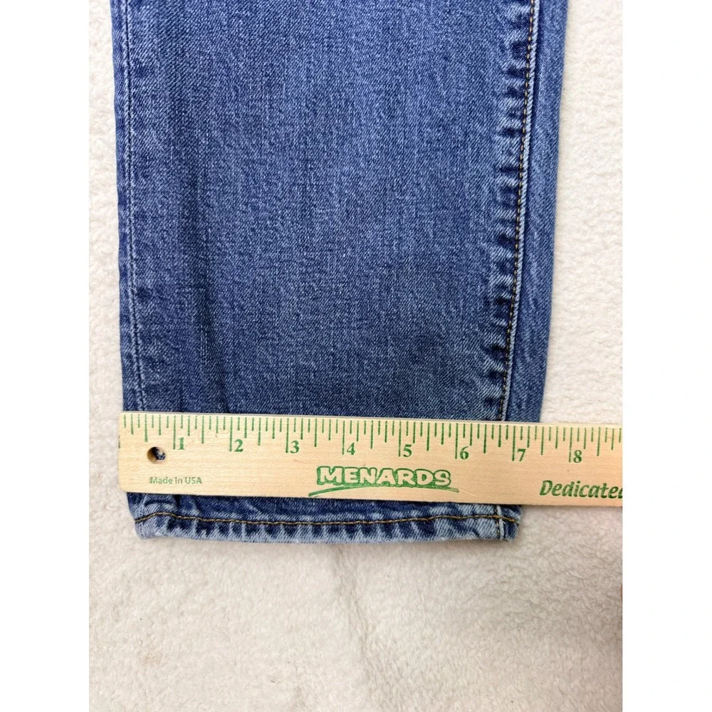 Levis Premium Big E Straight Leg Jeans Medium Wash Blue Denim Mens stained